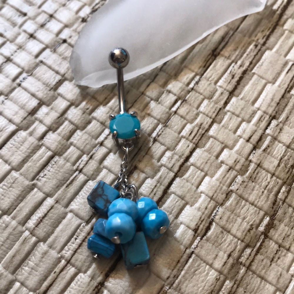 Turquoise beaded dangle belly button ring